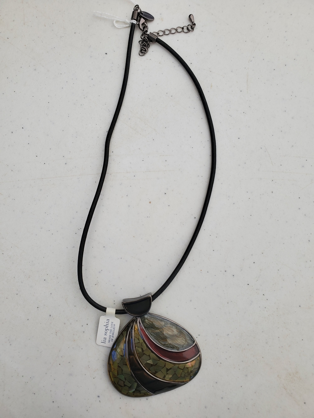 Lia Sophia Mosaic Teardrop Pendant Necklace in Black, Green and Brown